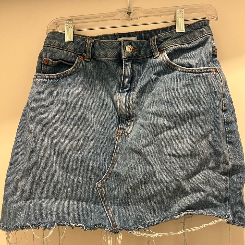 Topshop frayed denim mini skirt